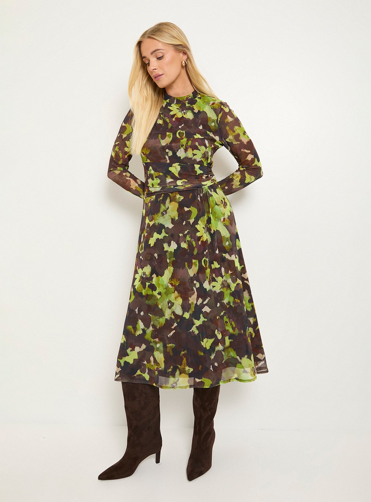 WALLIS Petite Floral Mesh Ruched Waist Midi Dress 16 - Image 6 thumbnail