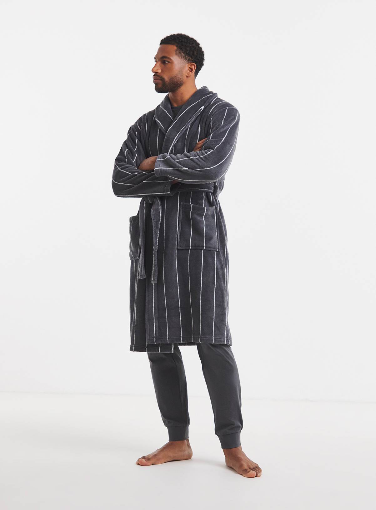 JACAMO Stripe Fleece Dressing Gown XL - Image 1