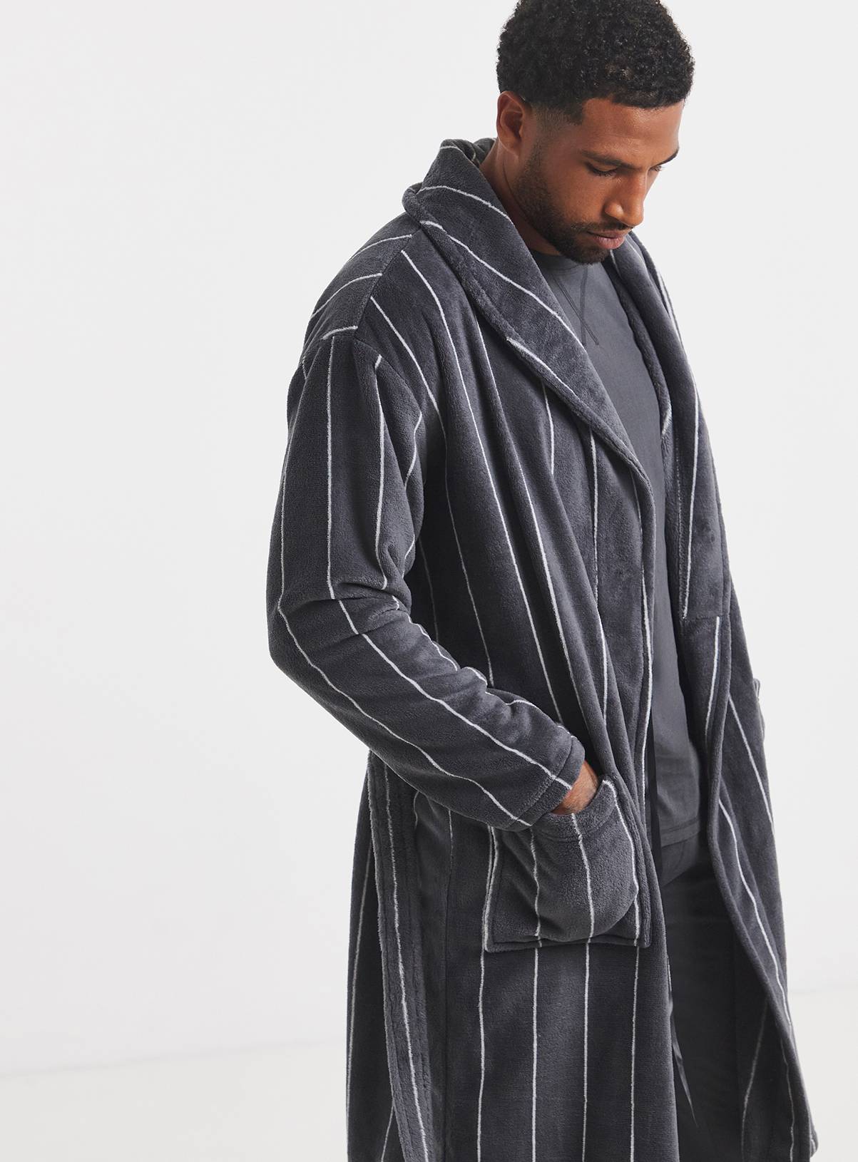 JACAMO Stripe Fleece Dressing Gown XL - Image 3