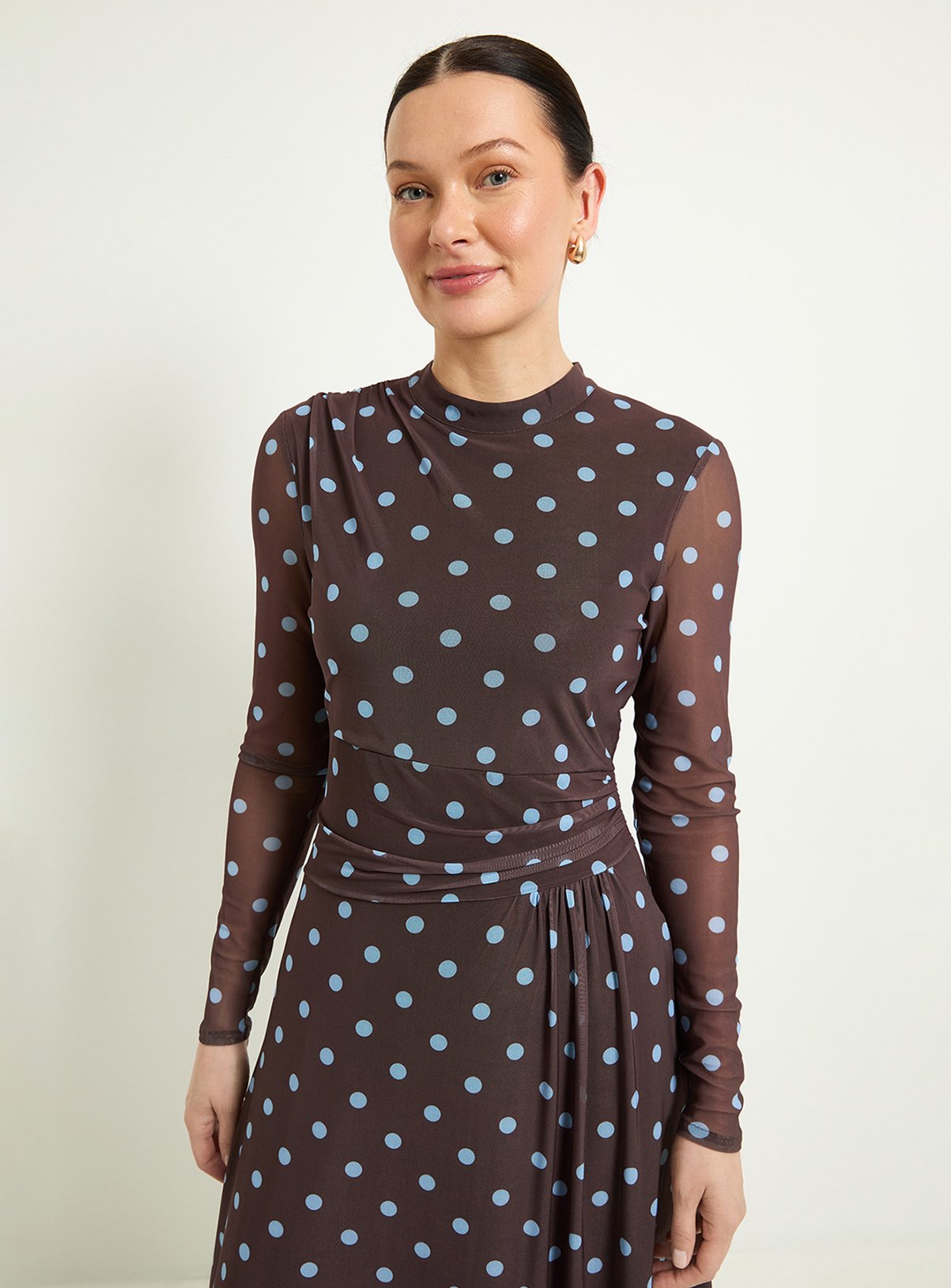 WALLIS Polka Dot Mesh Ruched Waist Midi Dress 22 - Image 2 thumbnail