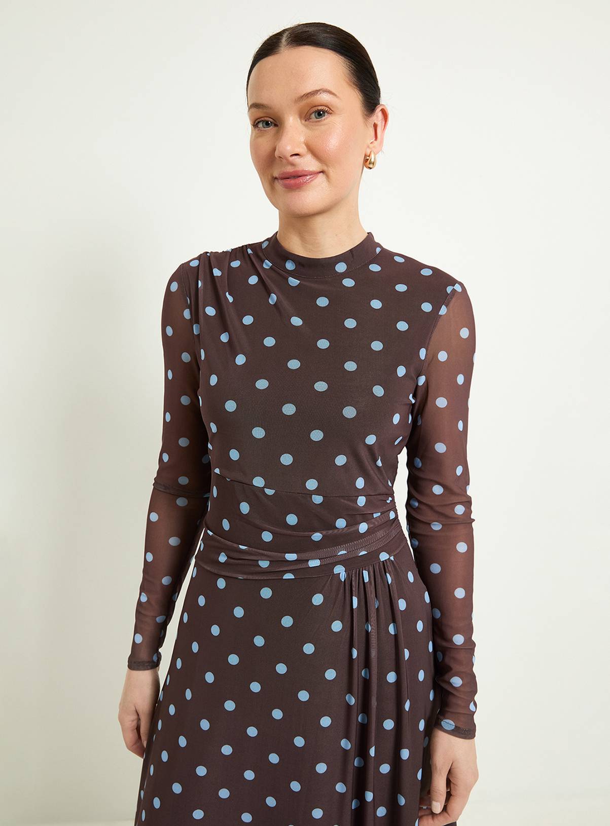 WALLIS Polka Dot Mesh Ruched Waist Midi Dress 22 - Image 2