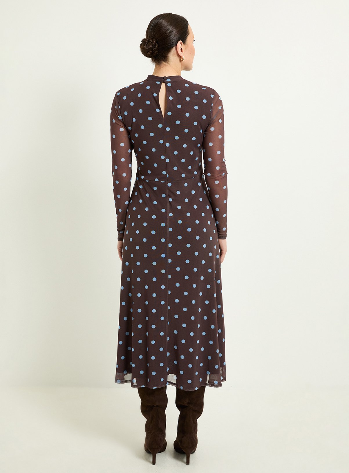 WALLIS Polka Dot Mesh Ruched Waist Midi Dress 22 - Image 3 thumbnail