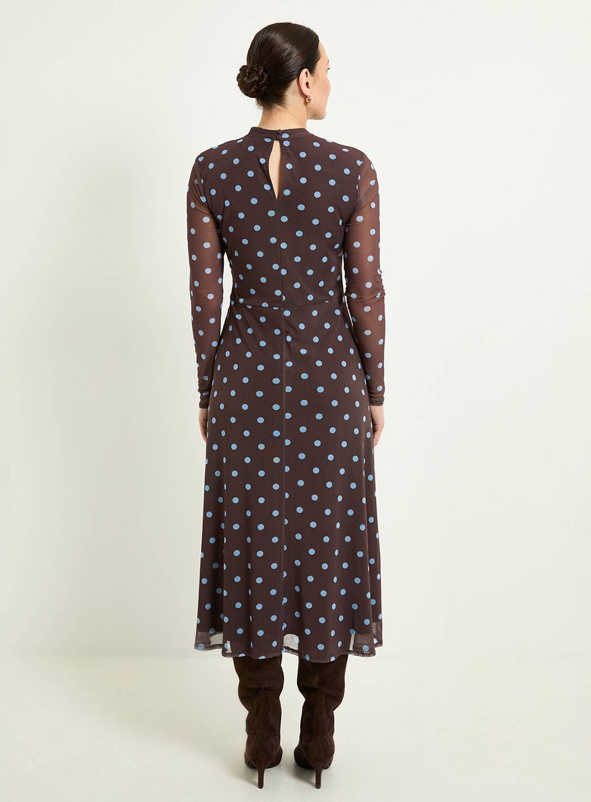 WALLIS Polka Dot Mesh Ruched Waist Midi Dress 22 - Image 3