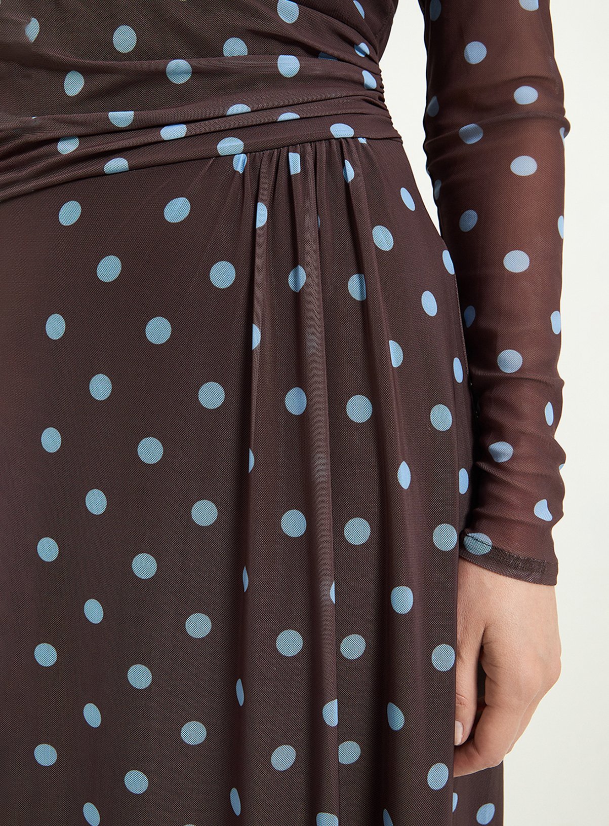 WALLIS Polka Dot Mesh Ruched Waist Midi Dress 22 - Image 4 thumbnail