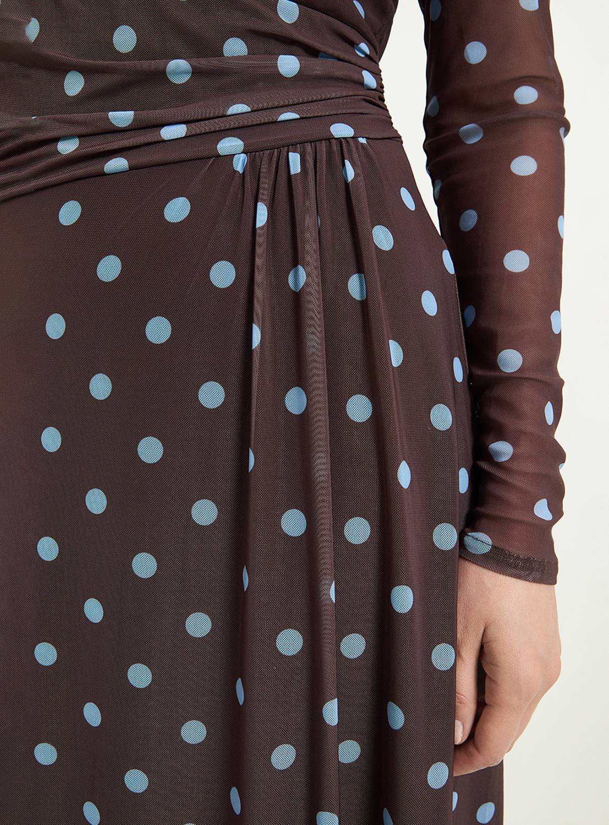 WALLIS Polka Dot Mesh Ruched Waist Midi Dress 22 - Image 4