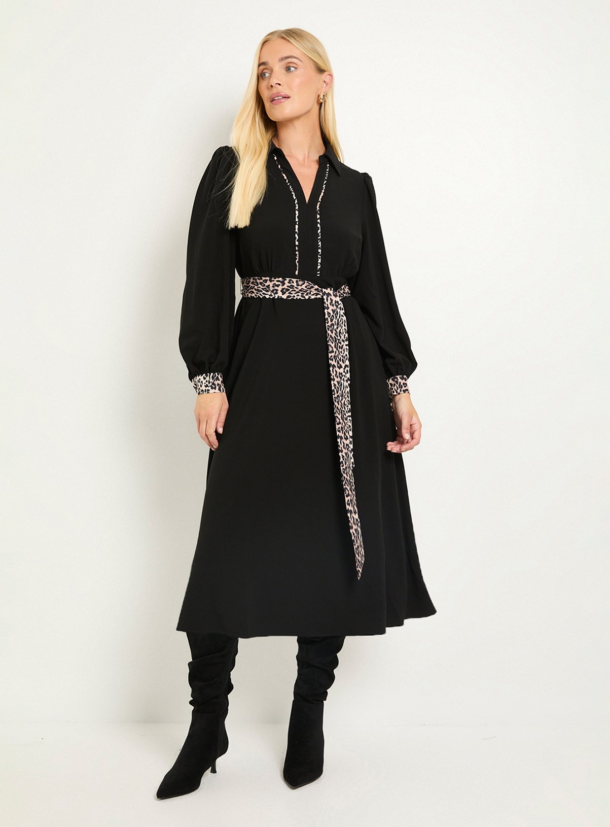 WALLIS Petite Leopard Print Belted Midi Dress 14 - Image 1 thumbnail