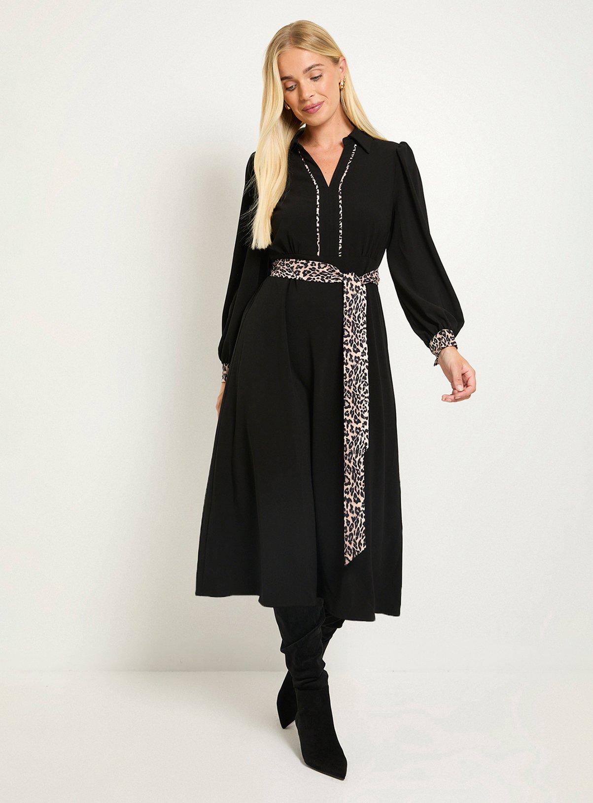 WALLIS Petite Leopard Print Belted Midi Dress 14 - Image 4 thumbnail