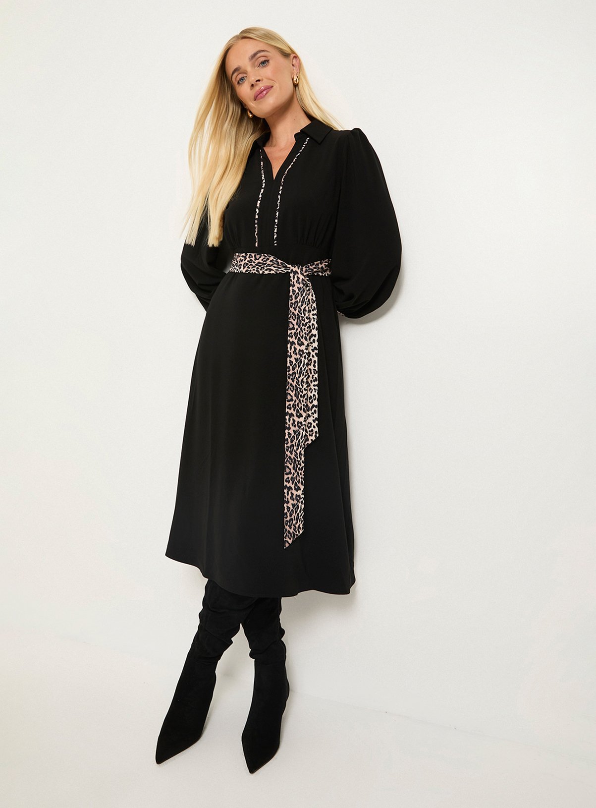 WALLIS Petite Leopard Print Belted Midi Dress 14 - Image 5 thumbnail
