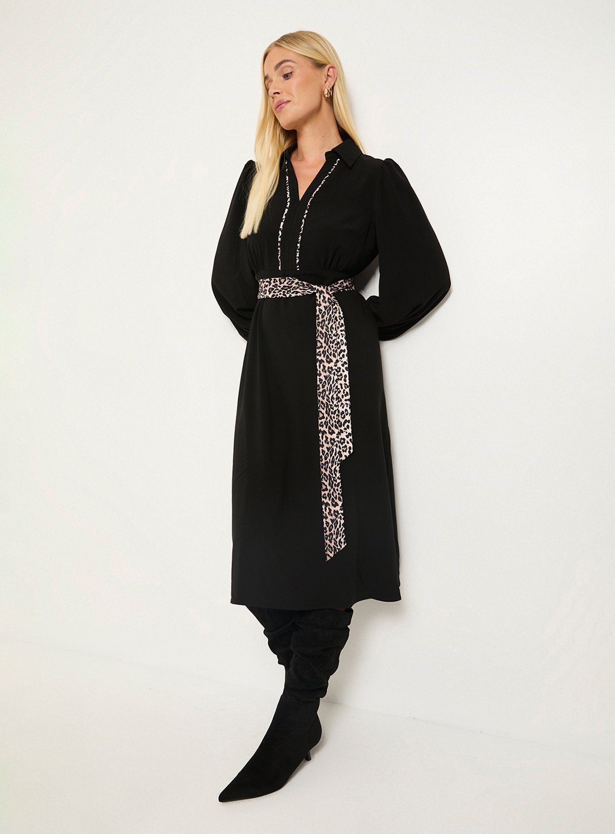 WALLIS Petite Leopard Print Belted Midi Dress 14 - Image 6 thumbnail