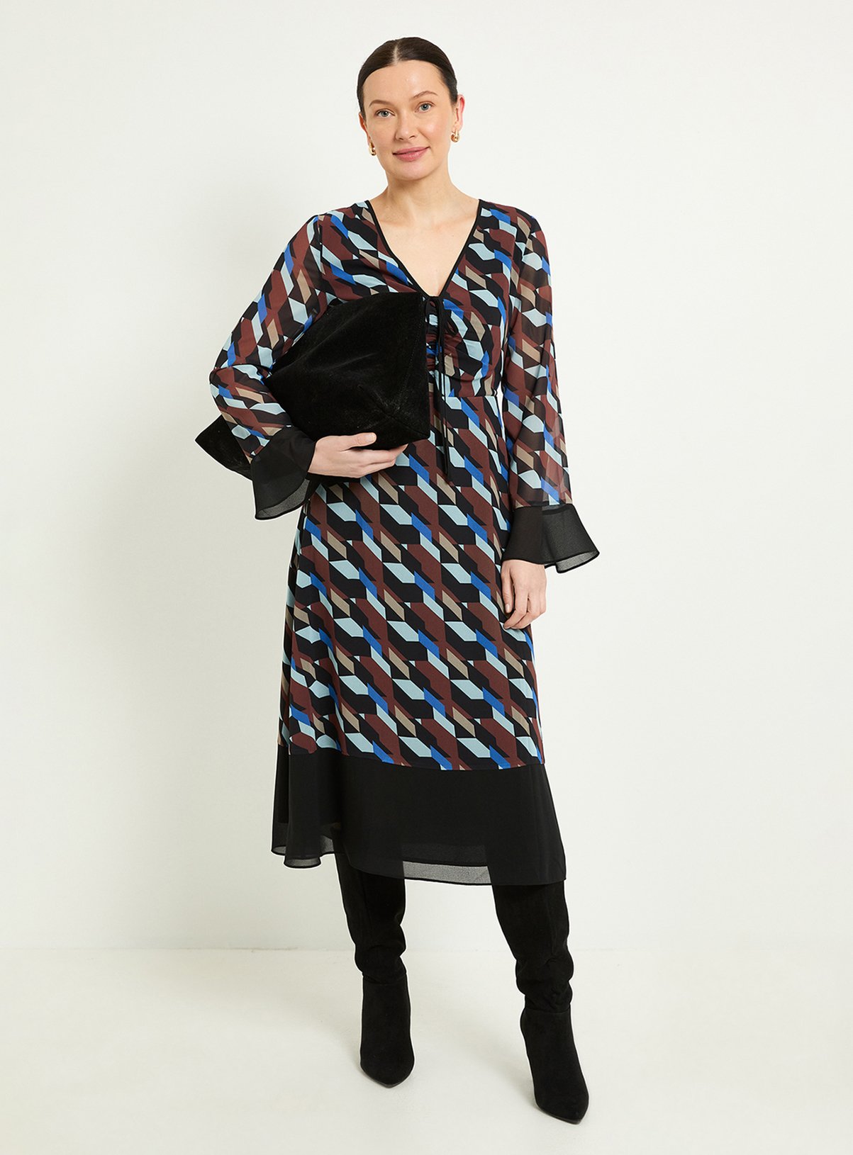 WALLIS Geo Contrast Midi Dress 18 - Image 1 thumbnail