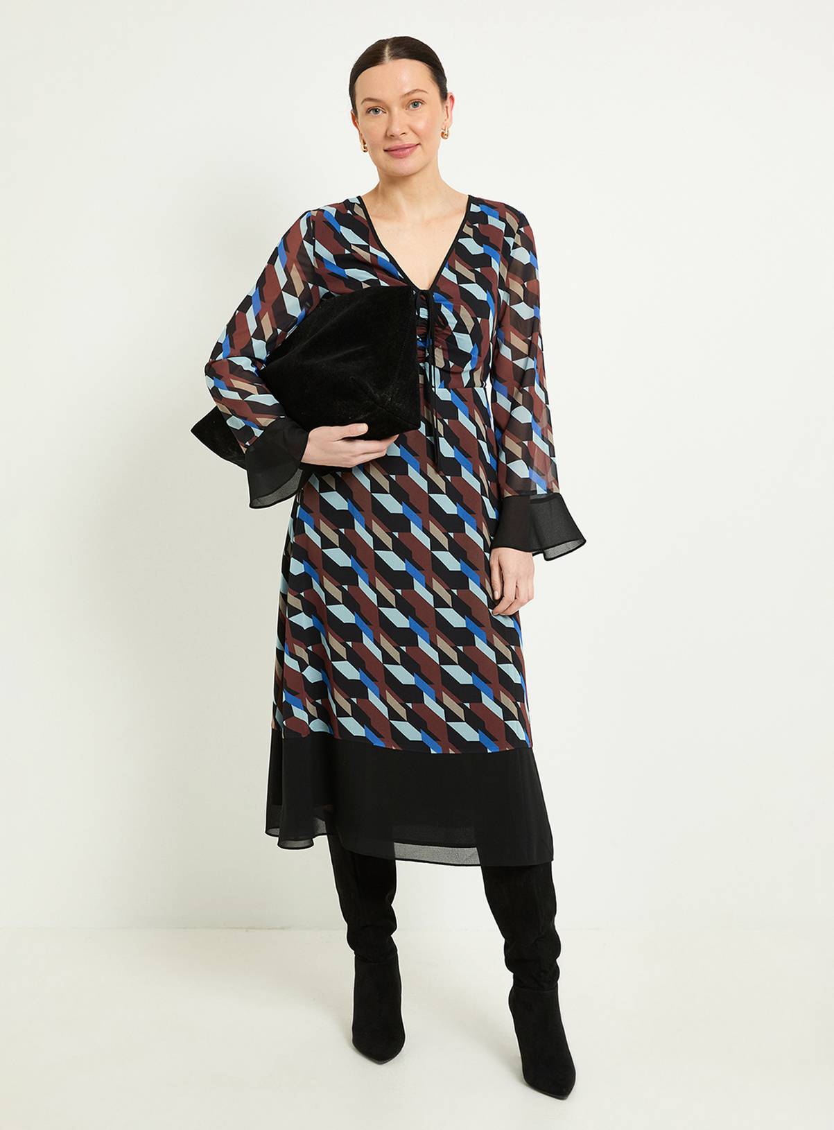 WALLIS Geo Contrast Midi Dress 18 - Image 1