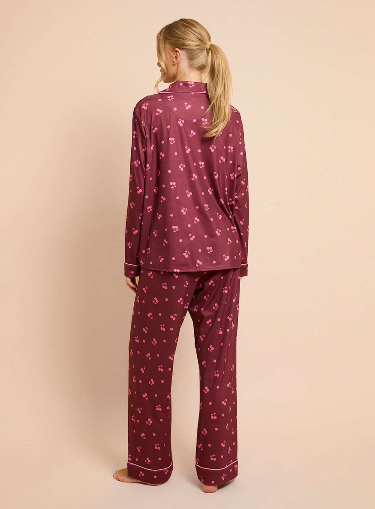 DOROTHY PERKINS Cherry Long Sleeve Jersey Pyjama Set L - Image 3 thumbnail