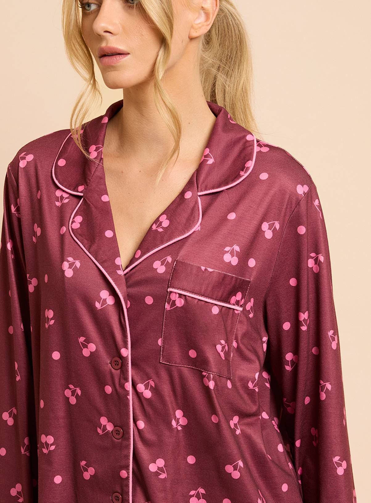 DOROTHY PERKINS Cherry Long Sleeve Jersey Pyjama Set L - Image 4