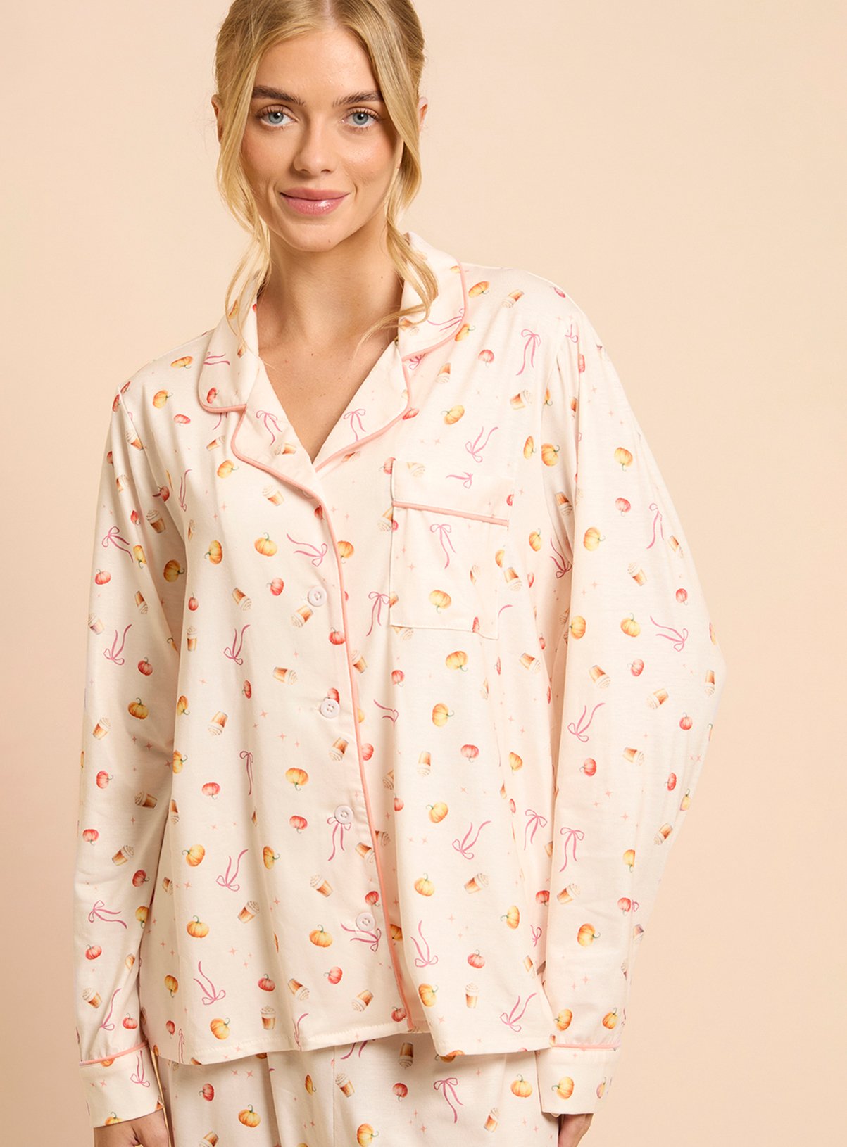 DOROTHY PERKINS Pumpkins Long Sleeve Jersey Pyjama Set M - Image 4 thumbnail