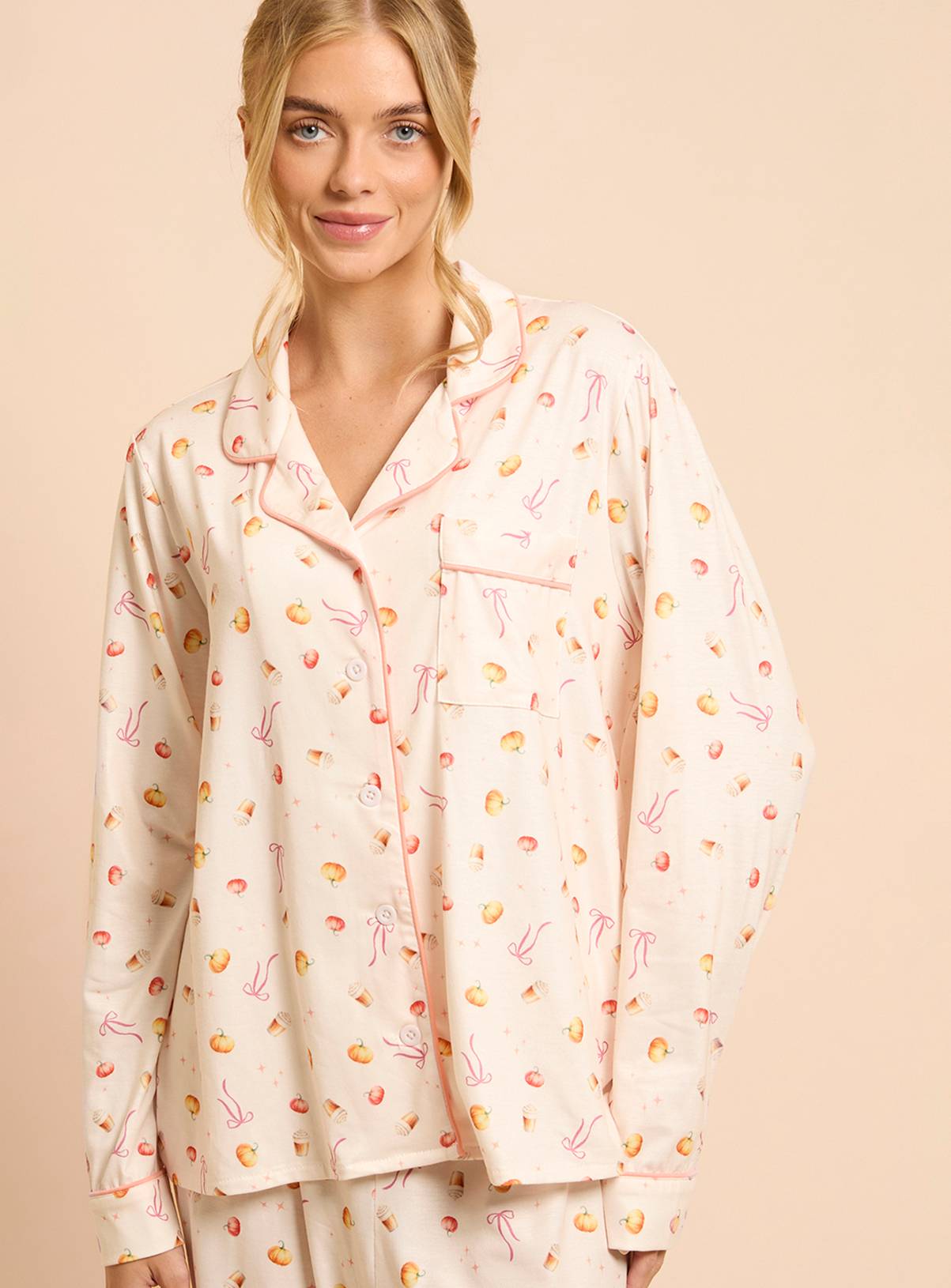 DOROTHY PERKINS Pumpkins Long Sleeve Jersey Pyjama Set M - Image 4