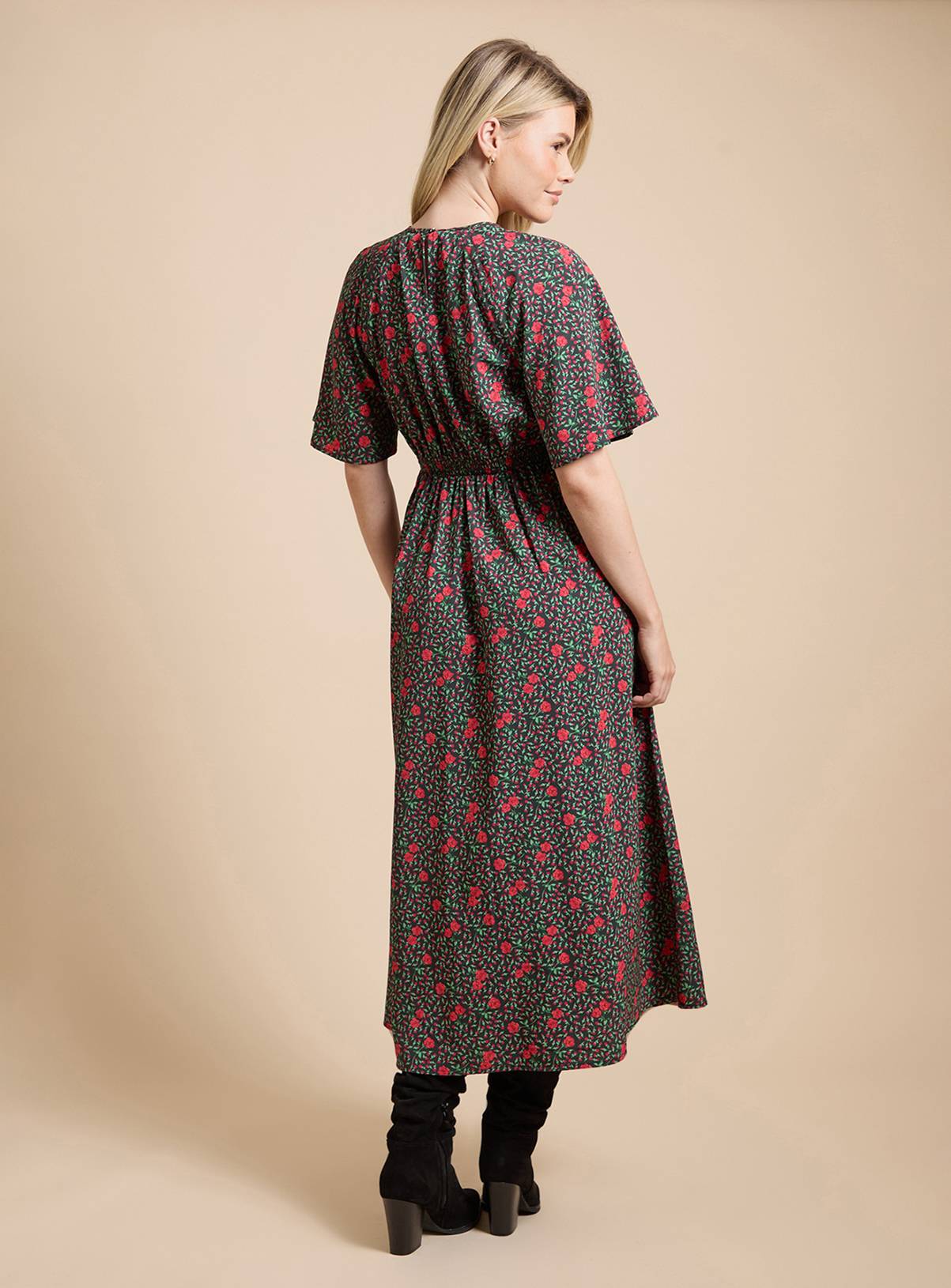 DOROTHY PERKINS Red Ditsy Lace Insert Keyhole Angel Sleeve Midi Dress 10 - Image 3