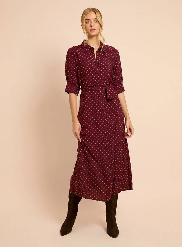 DOROTHY PERKINS Berry Spot Petite Puff Sleeve Midi Shirt Dress 10