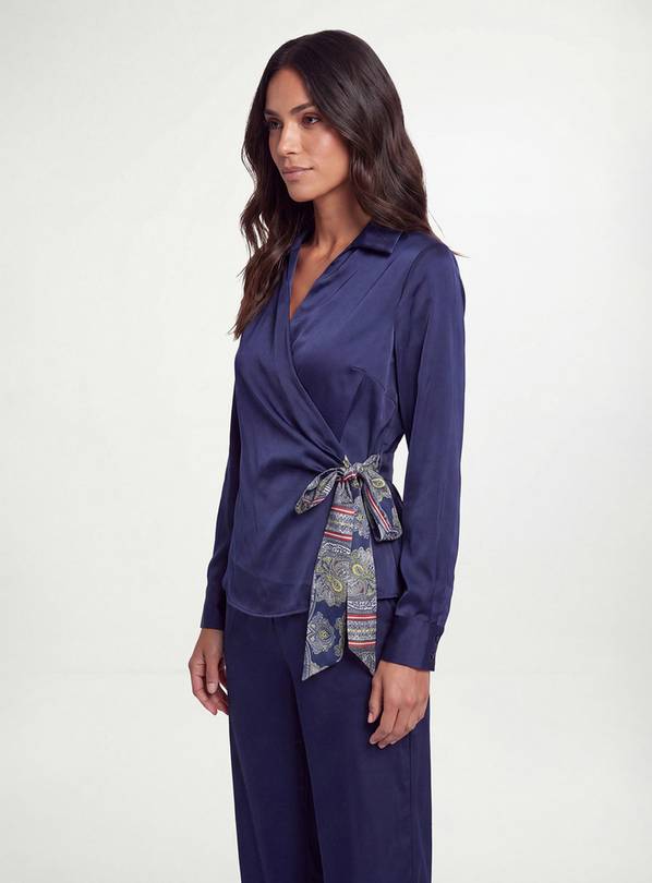 WALLIS Print Tie Side Satin Shirt 22