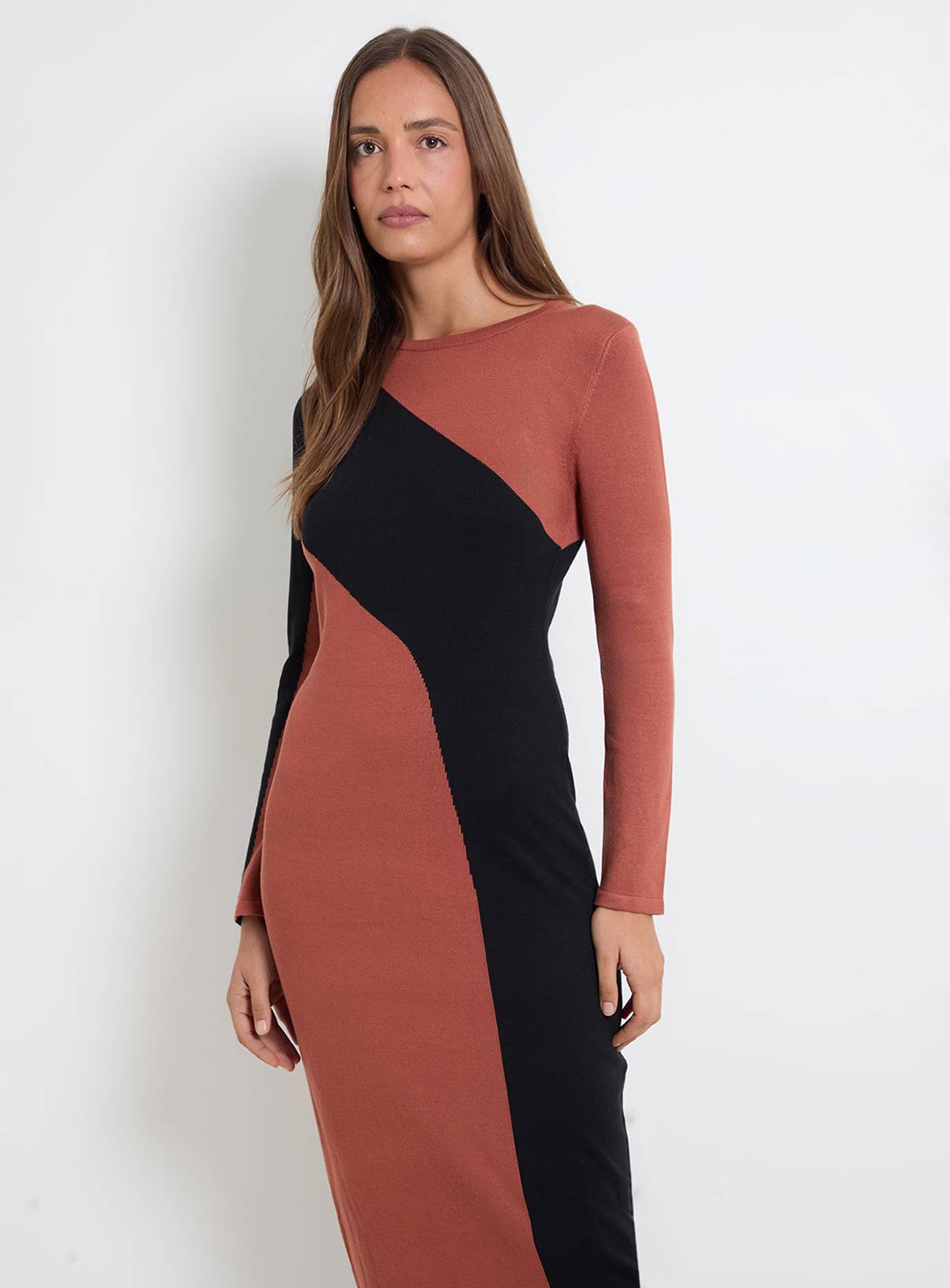 WALLIS Colour Block Crew Neck Knitted Midi Dress M - Image 2