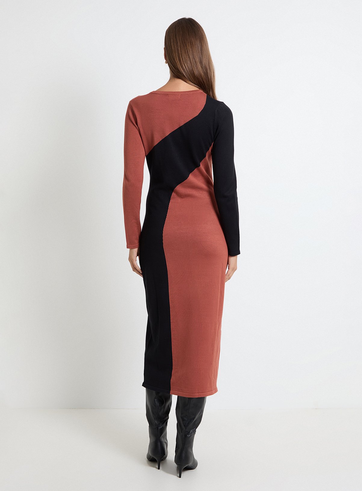 WALLIS Colour Block Crew Neck Knitted Midi Dress M - Image 3 thumbnail