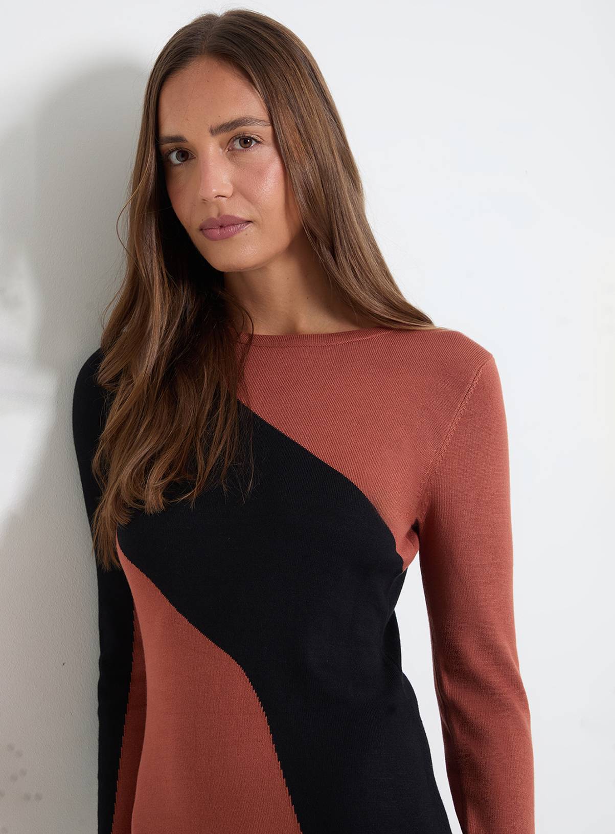 WALLIS Colour Block Crew Neck Knitted Midi Dress M - Image 4