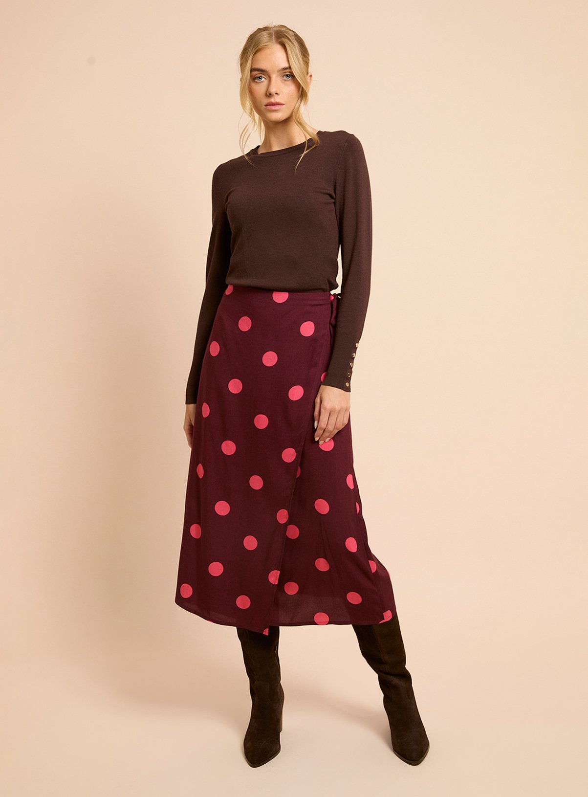 DOROTHY PERKINS Berry Spot Wrap Tie Detail Printed Midi Skirt 18 - Image 1 thumbnail