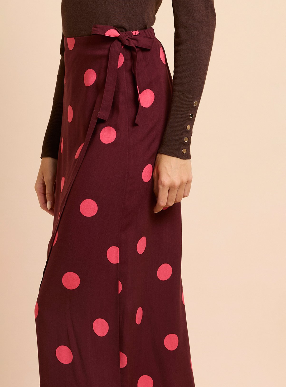 DOROTHY PERKINS Berry Spot Wrap Tie Detail Printed Midi Skirt 18 - Image 2 thumbnail