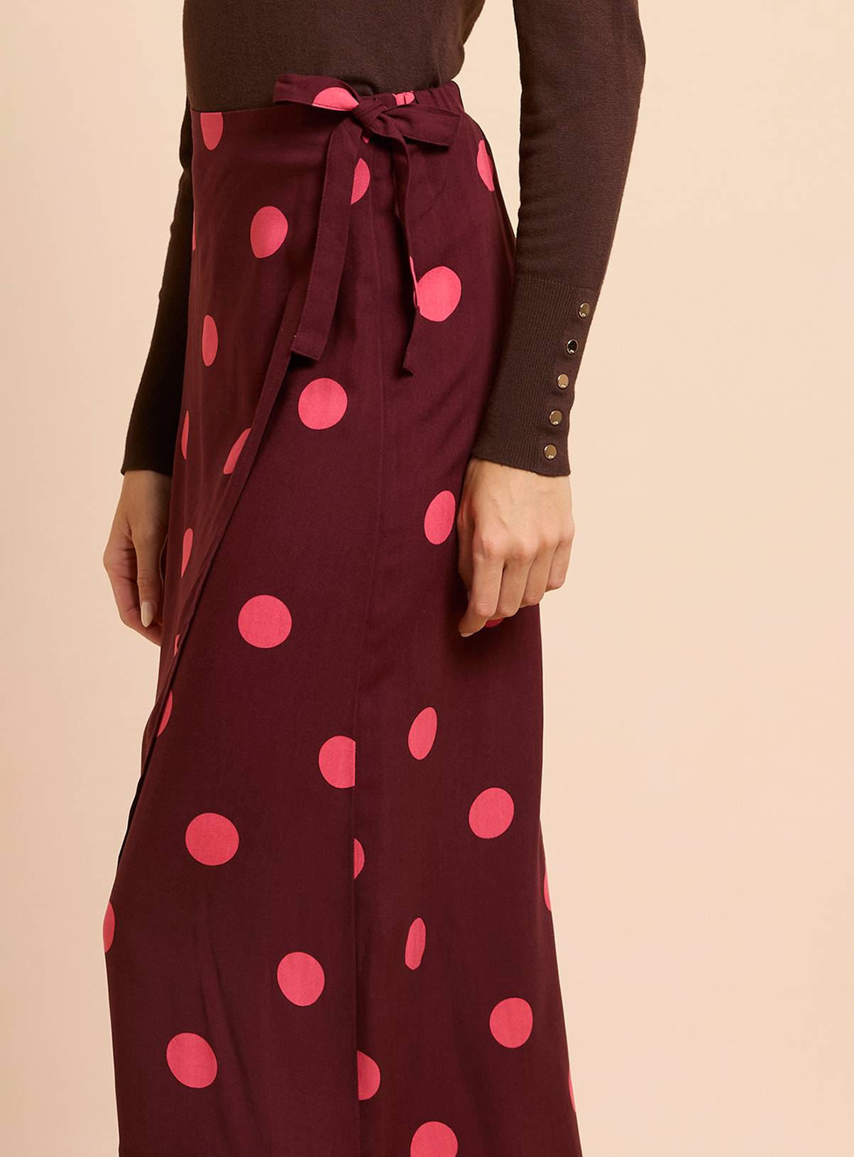 DOROTHY PERKINS Berry Spot Wrap Tie Detail Printed Midi Skirt 18 - Image 2