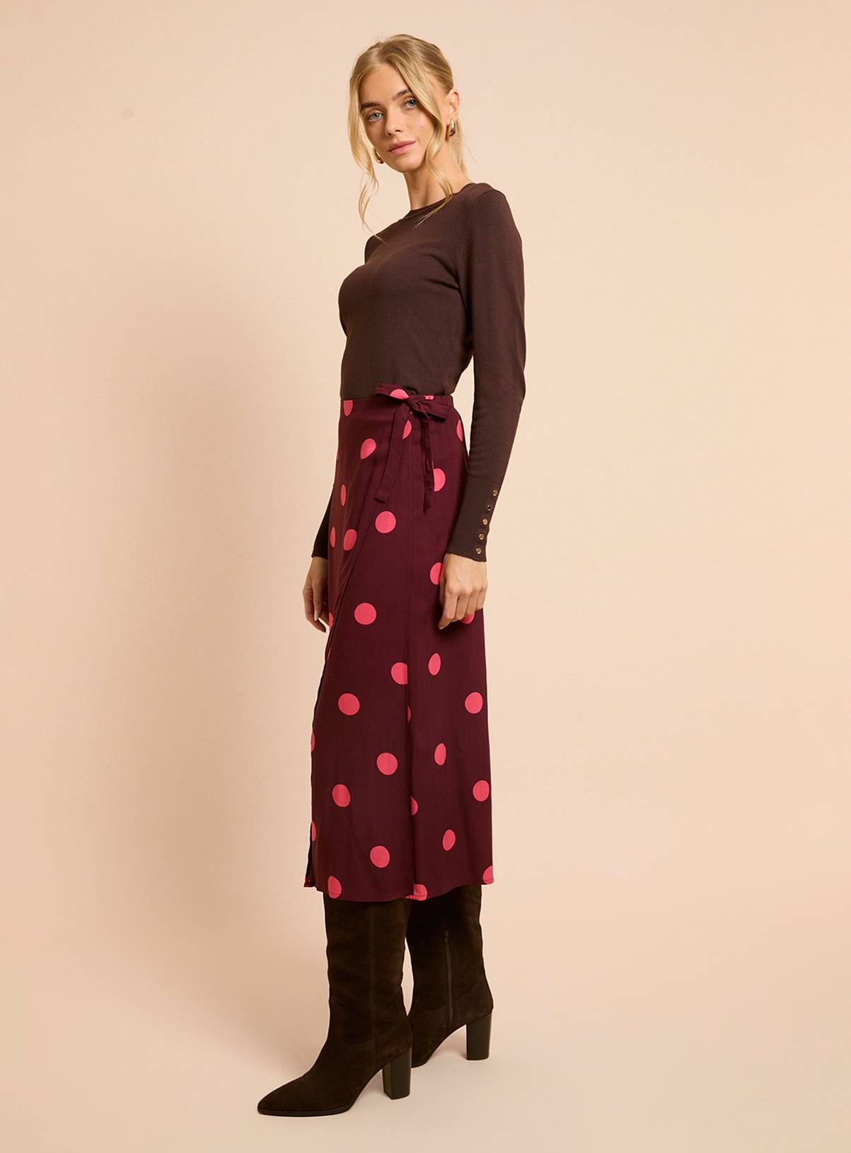 DOROTHY PERKINS Berry Spot Wrap Tie Detail Printed Midi Skirt 18 - Image 4