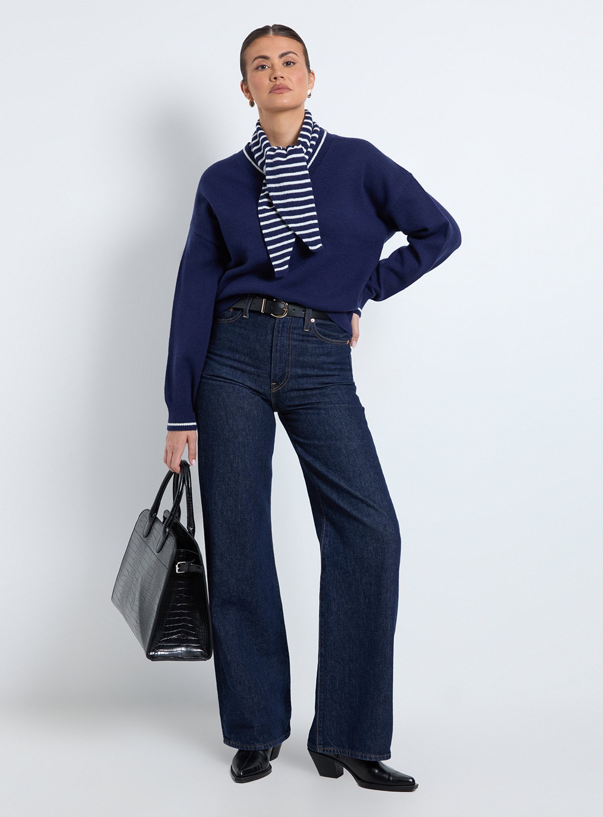 WALLIS Scarf Detail V Neck Jumper M - Image 2 thumbnail