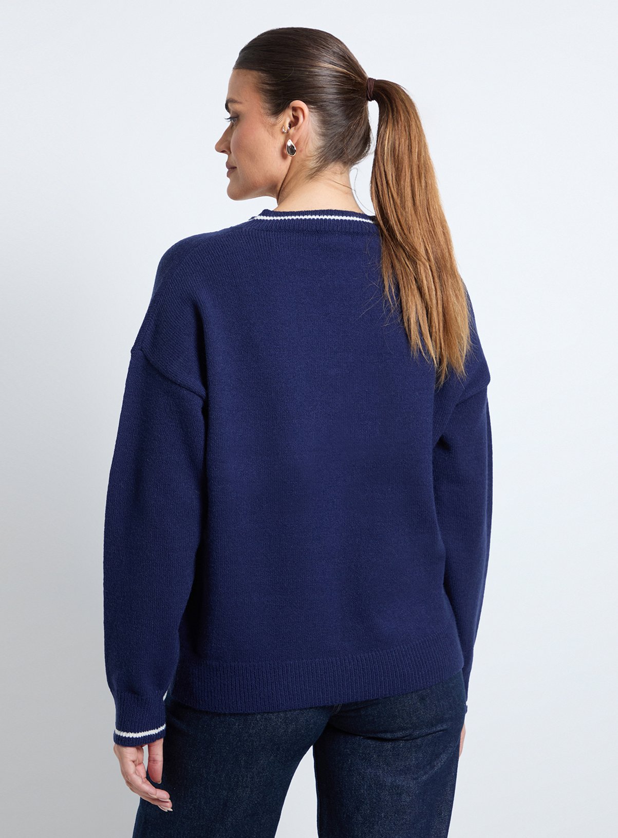 WALLIS Scarf Detail V Neck Jumper M - Image 3 thumbnail