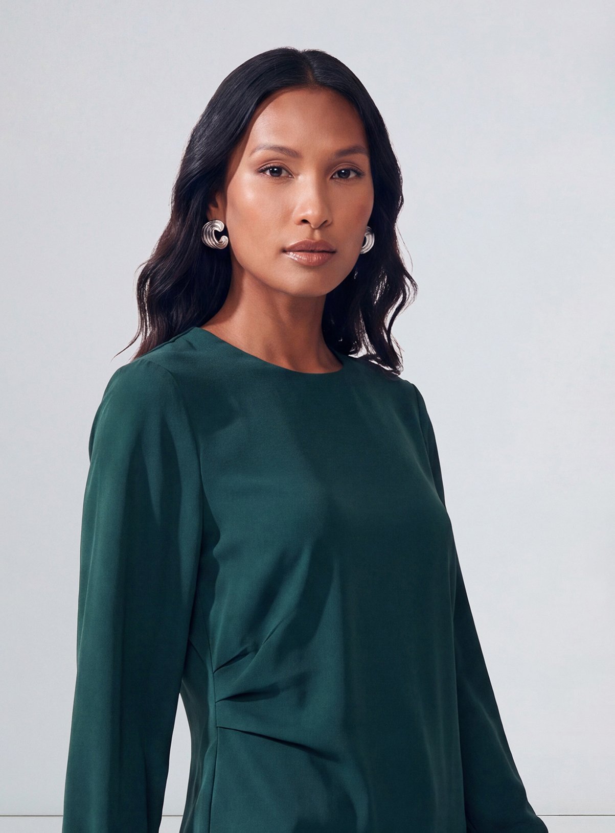 PRINCIPLES Signature Crepe Long Sleeve Draped Blouse 16 - Image 2 thumbnail
