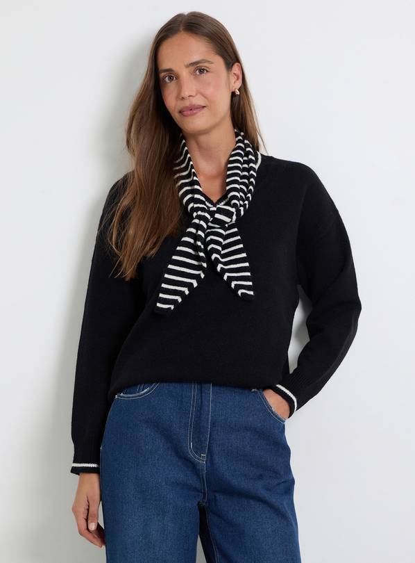 WALLIS Scarf Detail V Neck Jumper Black L