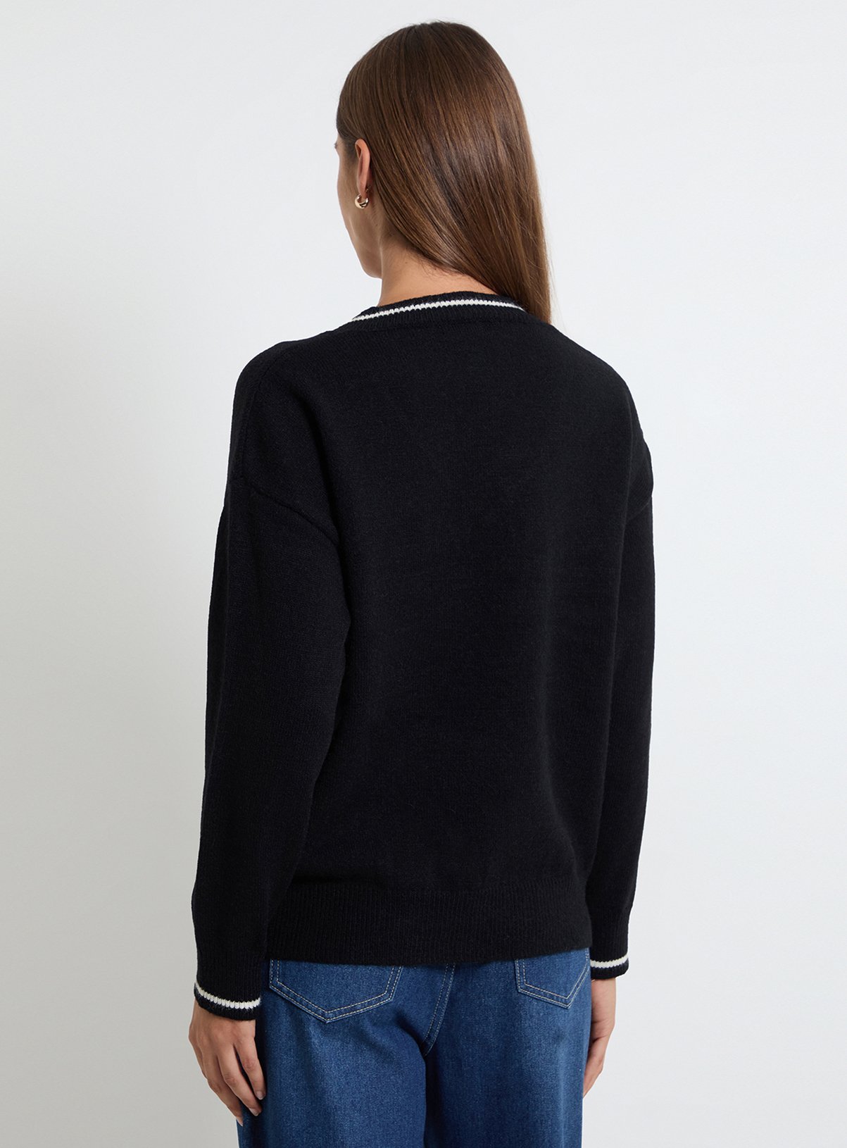 WALLIS Scarf Detail V Neck Jumper L - Image 3 thumbnail