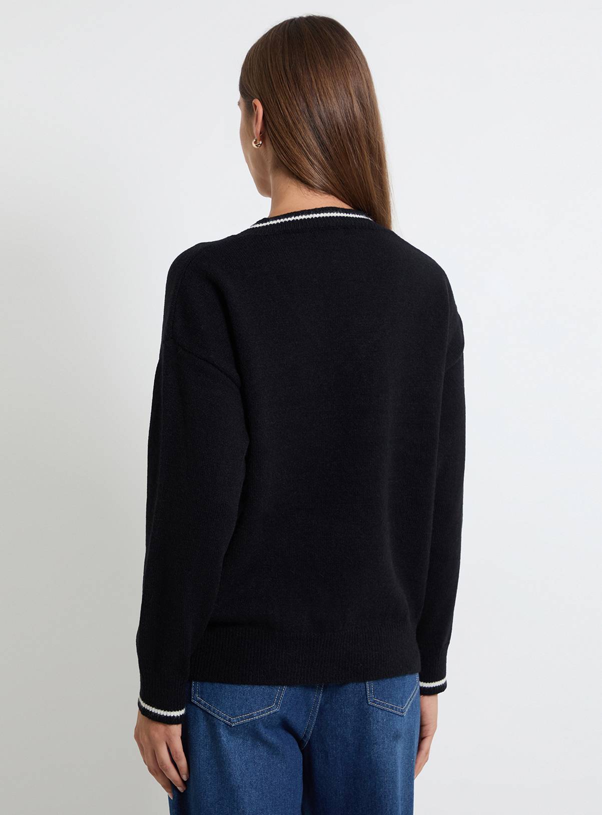 WALLIS Scarf Detail V Neck Jumper L - Image 3
