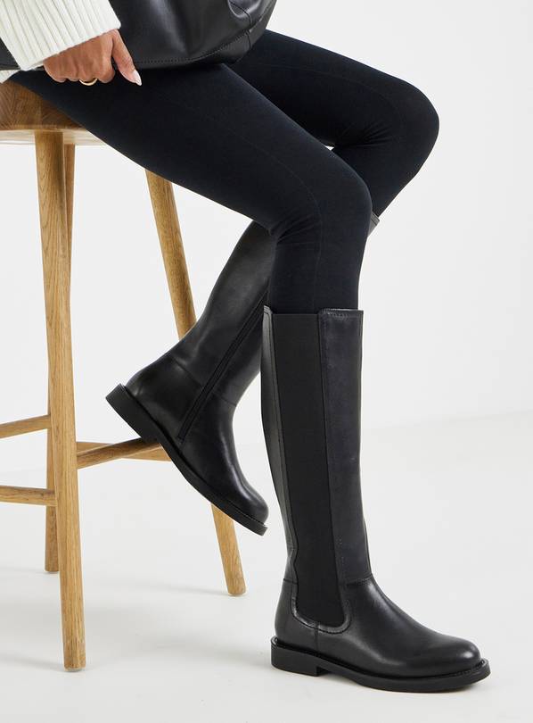 JD WILLIAMS Leather Knee High Chelsea Boot Wide Fit 7