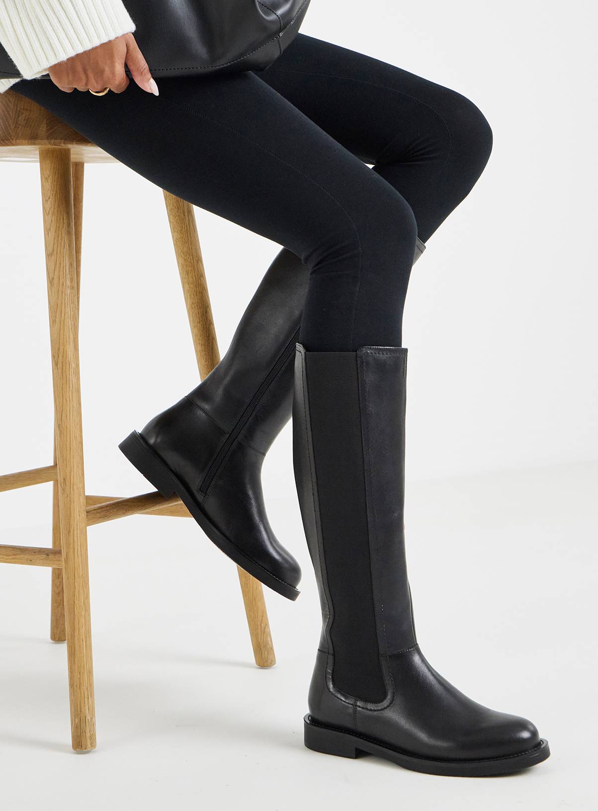 JD WILLIAMS Leather Knee High Chelsea Boot Wide Fit 7 - Image 1