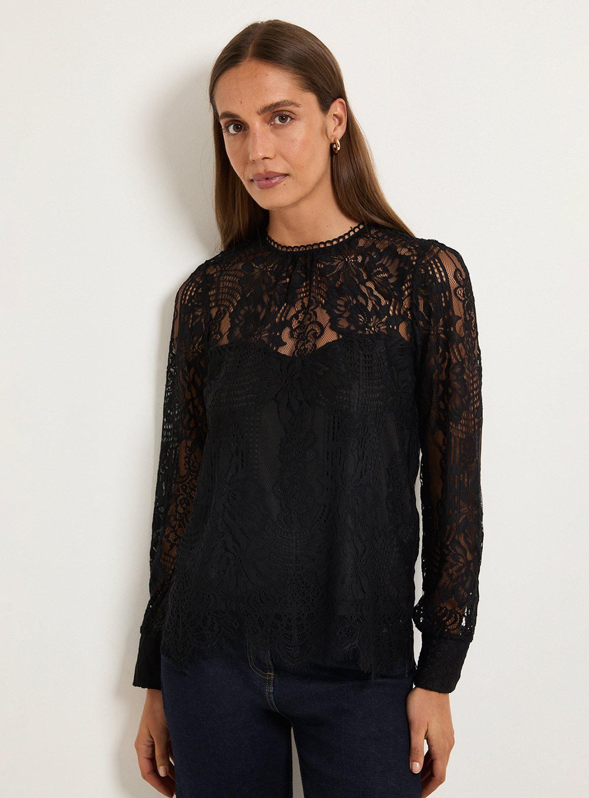 WALLIS Lace Scallop Hem Blouse 22 - Image 1 thumbnail