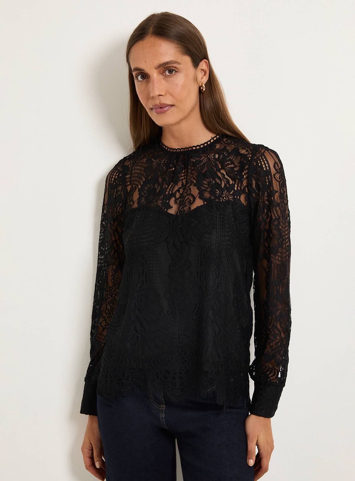 WALLIS Lace Scallop Hem Blouse 22 - Image 1