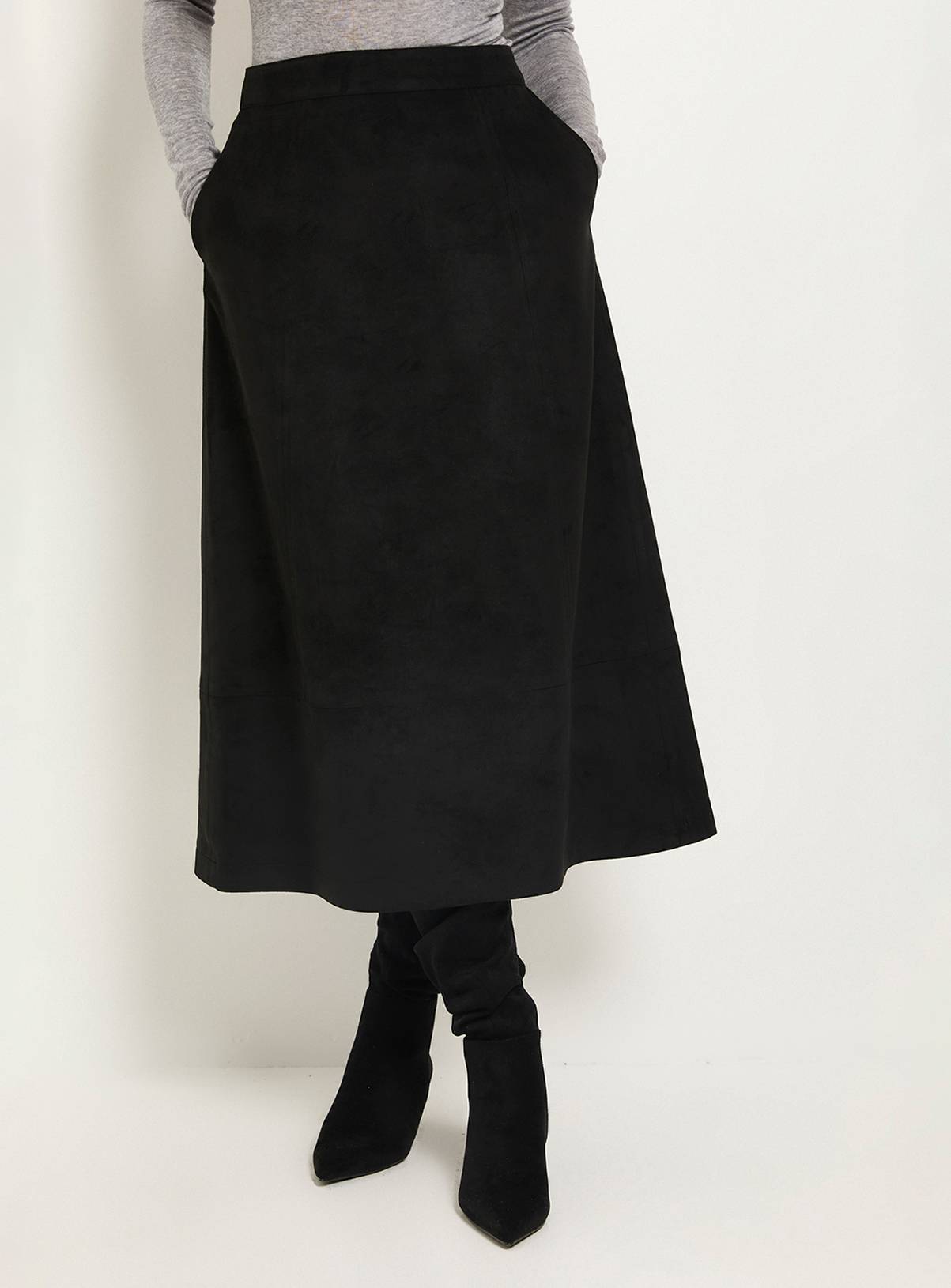 WALLIS Petite Faux Suede Seam Detail Midi Skirt 12 - Image 1