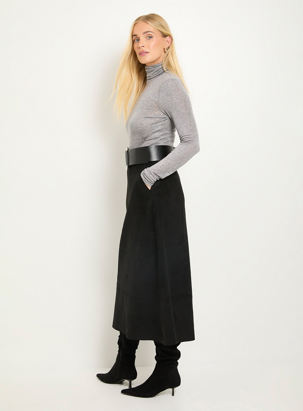 WALLIS Petite Faux Suede Seam Detail Midi Skirt 12 - Image 2 thumbnail