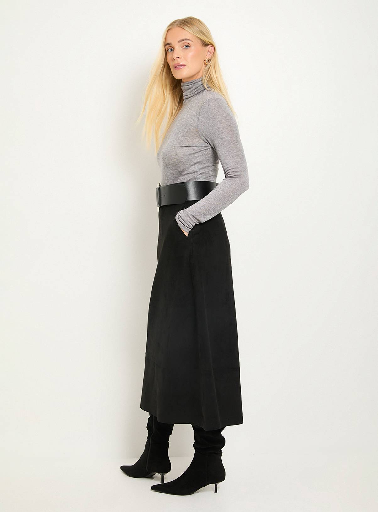 WALLIS Petite Faux Suede Seam Detail Midi Skirt 12 - Image 2