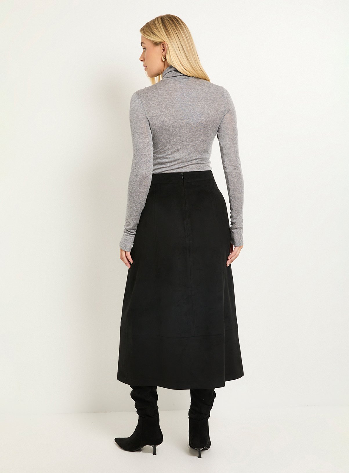 WALLIS Petite Faux Suede Seam Detail Midi Skirt 12 - Image 3 thumbnail