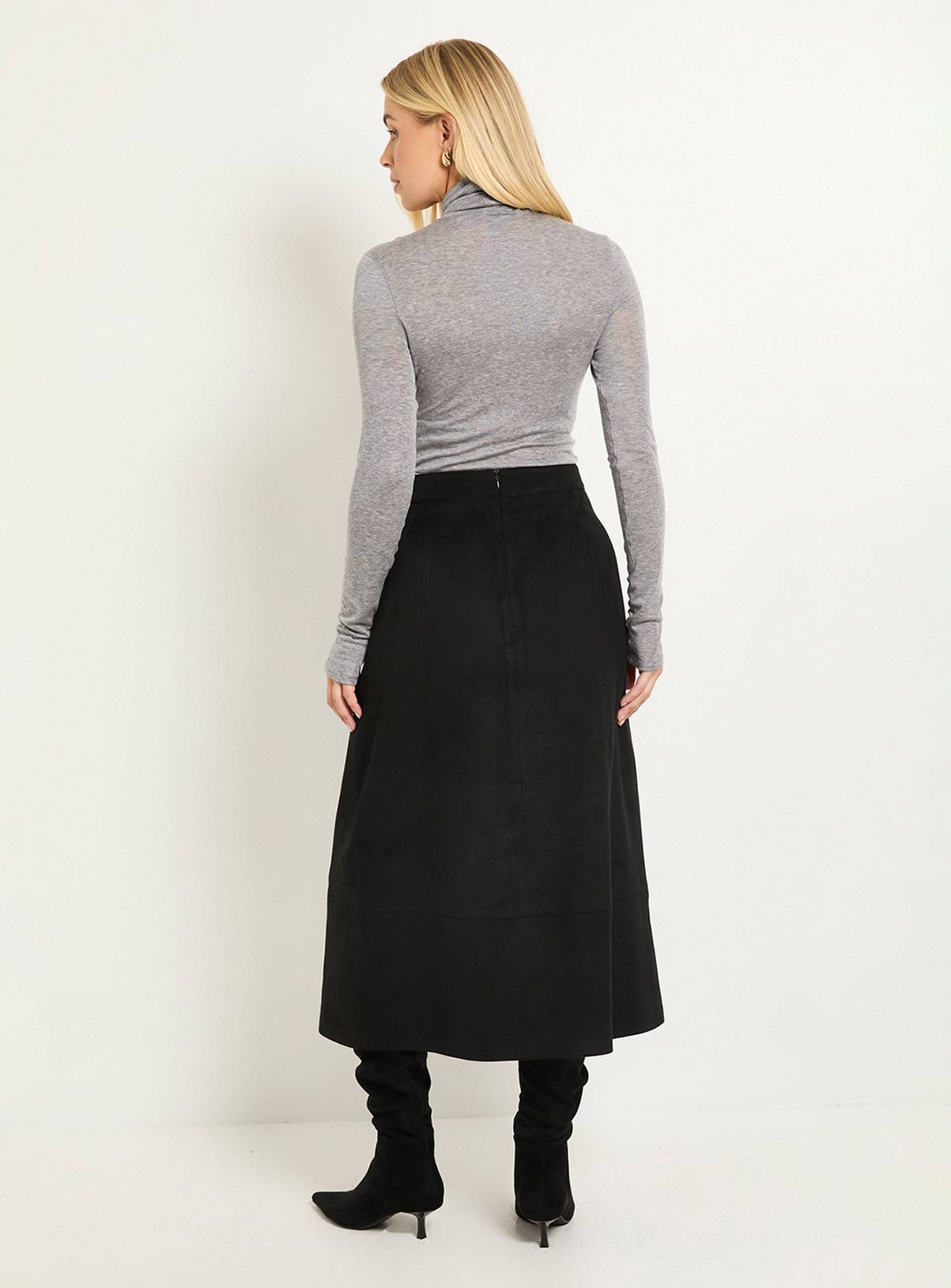 WALLIS Petite Faux Suede Seam Detail Midi Skirt 12 - Image 3