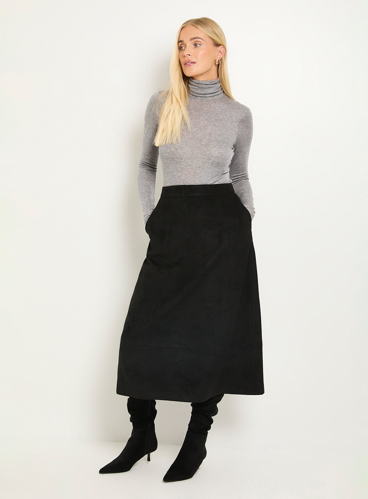WALLIS Petite Faux Suede Seam Detail Midi Skirt 12 - Image 4 thumbnail