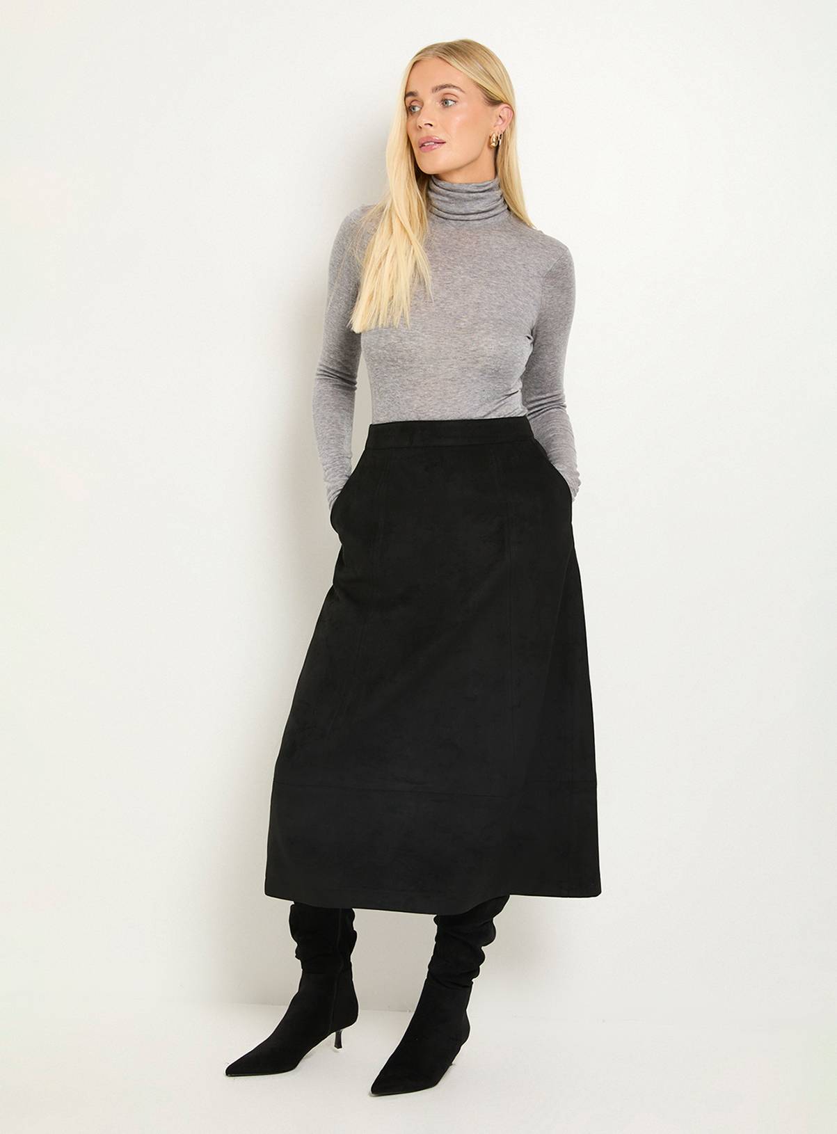 WALLIS Petite Faux Suede Seam Detail Midi Skirt 12 - Image 4