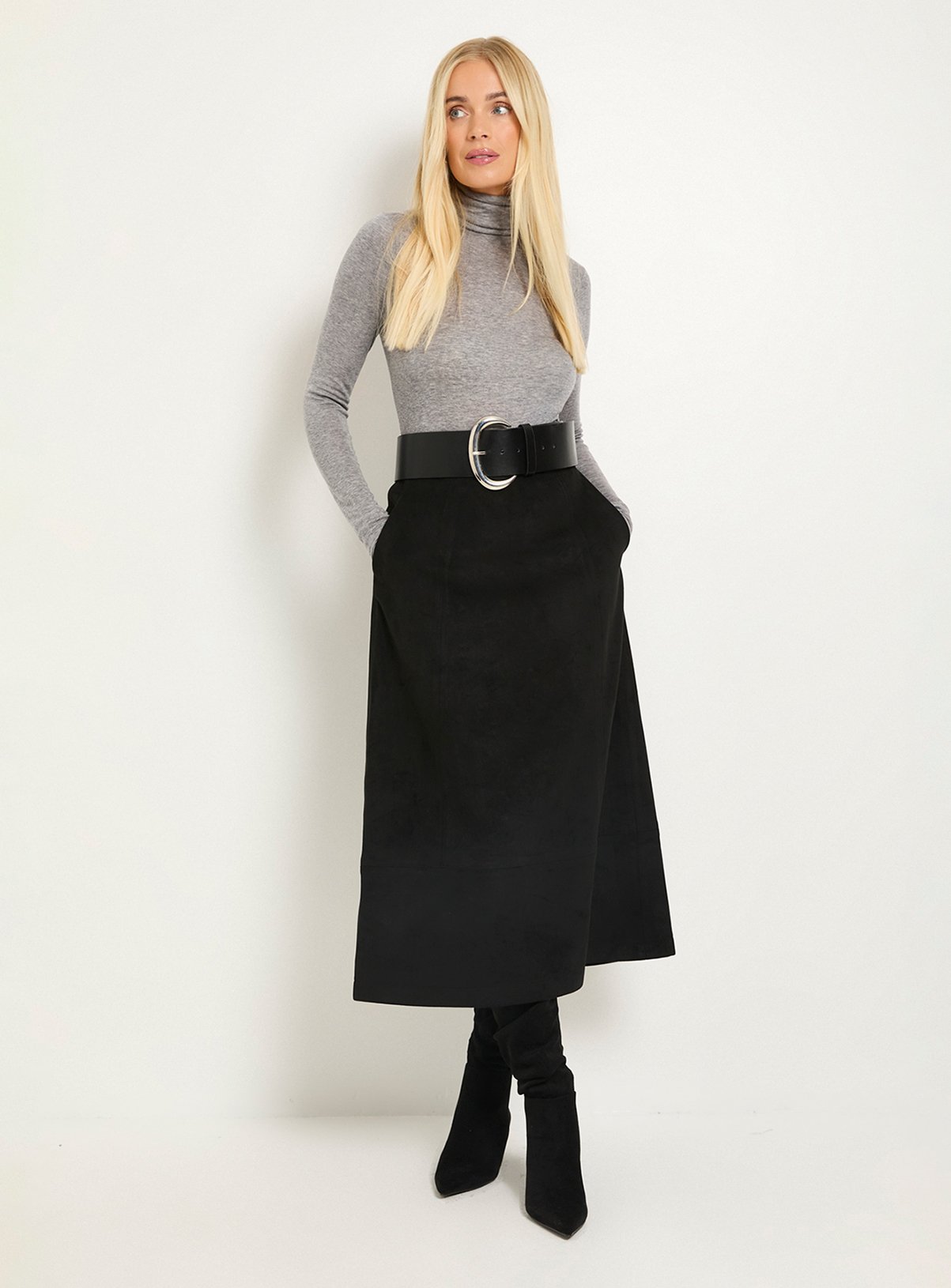 WALLIS Petite Faux Suede Seam Detail Midi Skirt 12 - Image 6 thumbnail