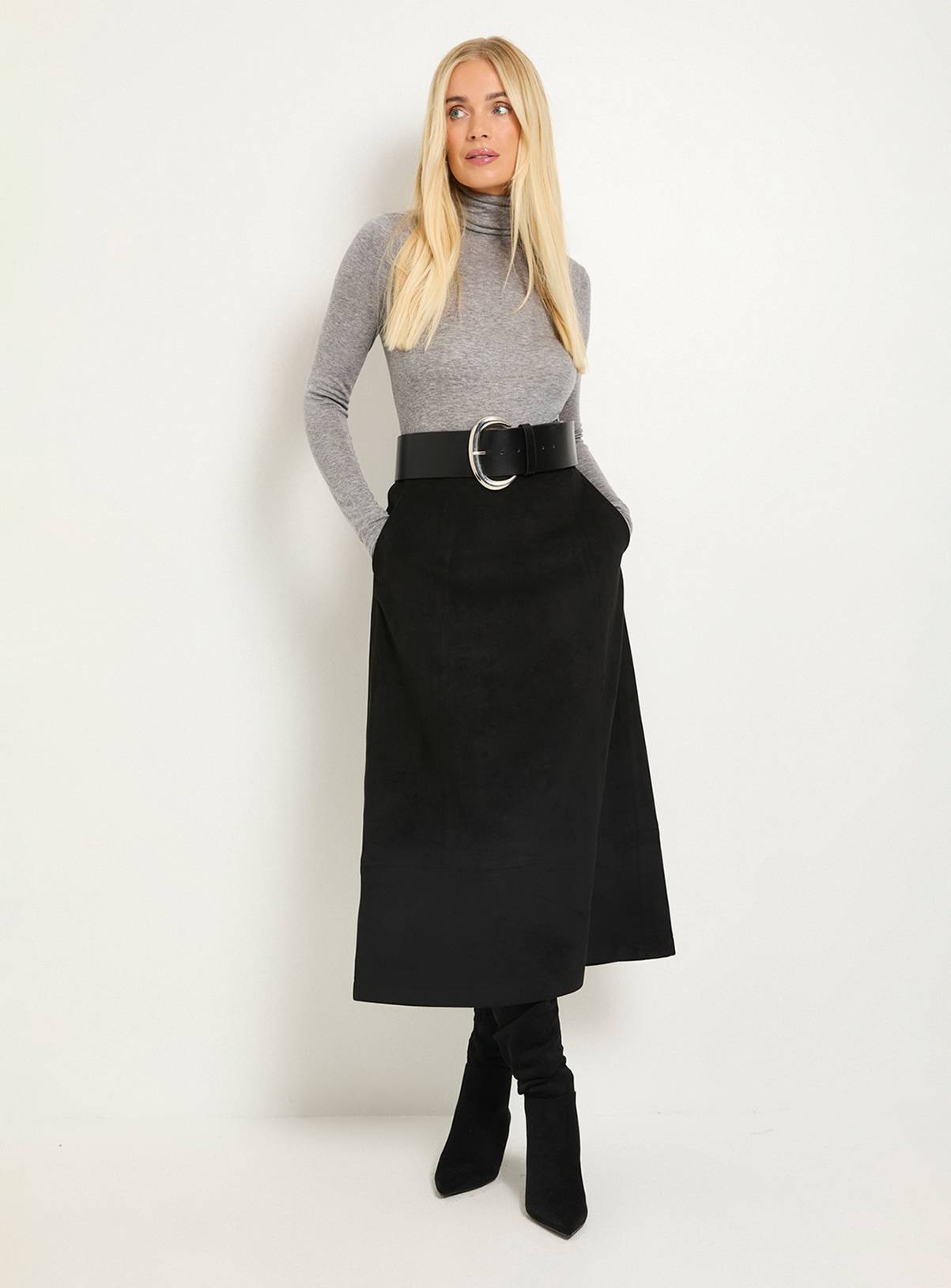 WALLIS Petite Faux Suede Seam Detail Midi Skirt 12 - Image 6