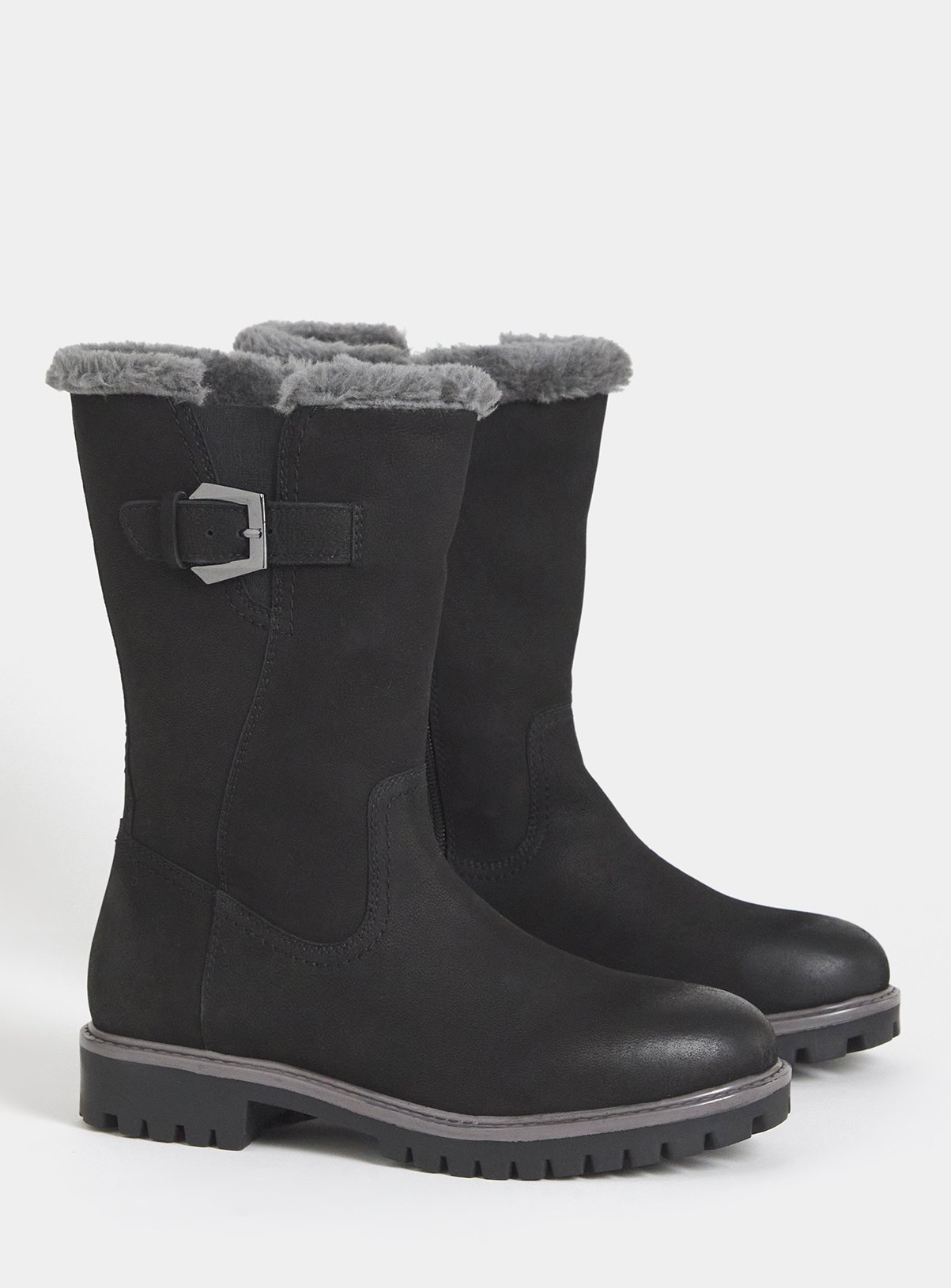JD WILLIAMS Fur Trim Flat Calf Boot Extra Wide Fit 8 - Image 2 thumbnail