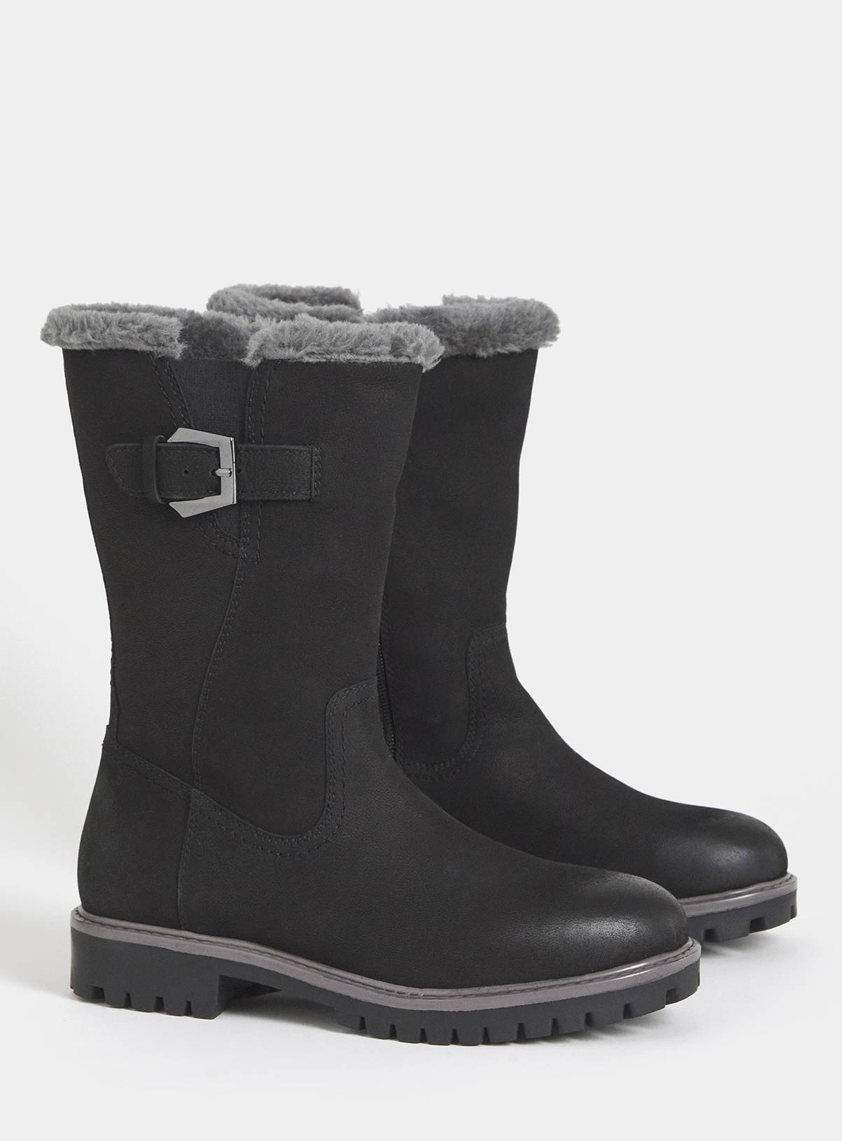 JD WILLIAMS Fur Trim Flat Calf Boot Extra Wide Fit 8 - Image 2